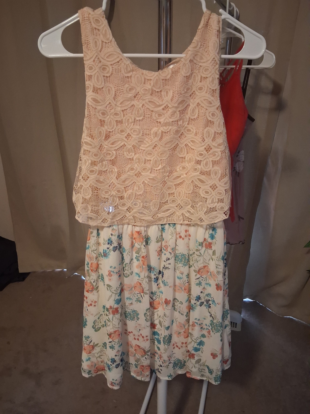 Honey and Rosie Cream Lace Top Floral Skirt Dress